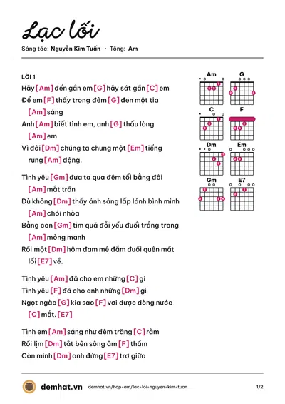 Hợp âm Lạc lối (Nguyễn Kim Tuấn) – bản nhạc PDF trang 1, tông Am