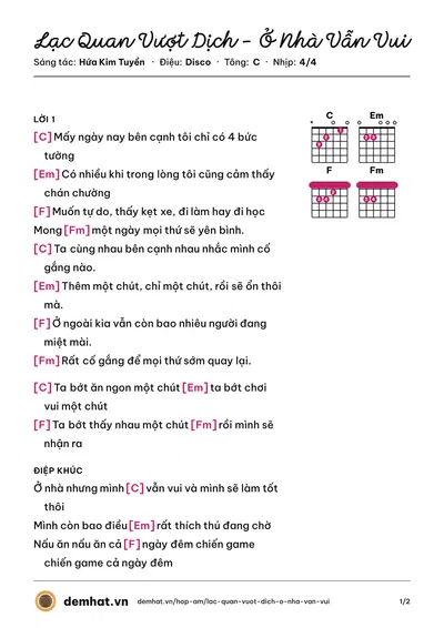 Hợp âm Lạc Quan Vượt Dịch - Ở Nhà Vẫn Vui (Phương Ly) – bản nhạc PDF trang 1, tông C