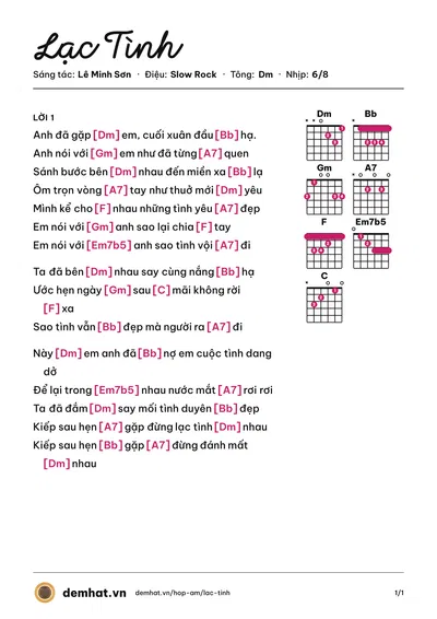 Hợp âm Lạc Tình (Quang Hà) – bản nhạc PDF trang 1, tông Dm