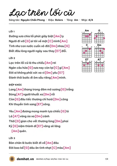 Hợp âm Lạc trên lối cũ (Trương Như Ý) – bản nhạc PDF trang 1, tông Am