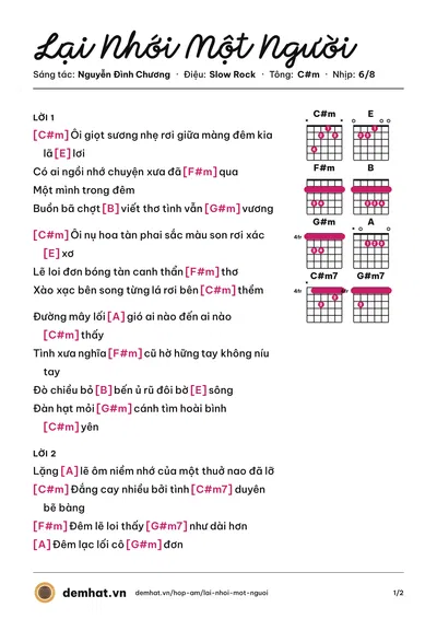 Hợp âm Lại Nhới Một Người (Nguyễn Đình Chương) – bản nhạc PDF trang 1, tông C#m