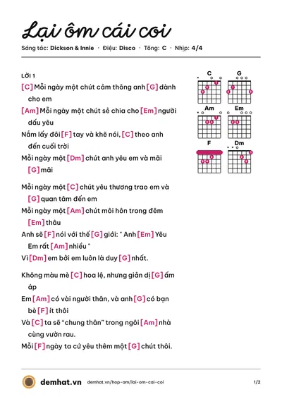 Hợp âm Lại ôm cái coi (IRIS) – bản nhạc PDF trang 1, tông C