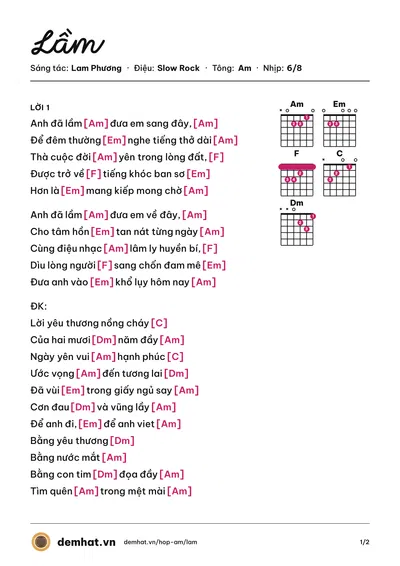Hợp âm Lầm (Mạnh Quỳnh) – bản nhạc PDF trang 1, tông Am