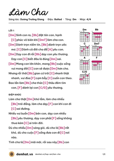 Hợp âm Làm Cha (Hoài Lâm) – bản nhạc PDF trang 1, tông Dm