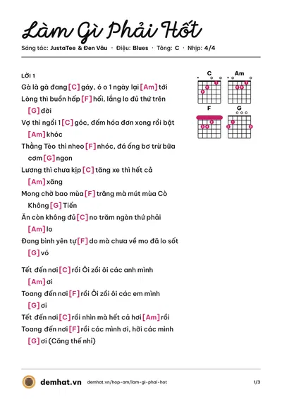 Hợp âm Làm Gì Phải Hốt (JustaTee) – bản nhạc PDF trang 1, tông C