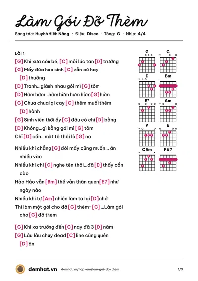 Hợp âm Làm Gói Đỡ Thèm (Trúc Nhân) – bản nhạc PDF trang 1, tông G