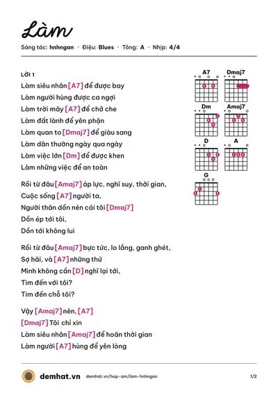 Hợp âm Làm (hnhngan) – bản nhạc PDF trang 1, tông A
