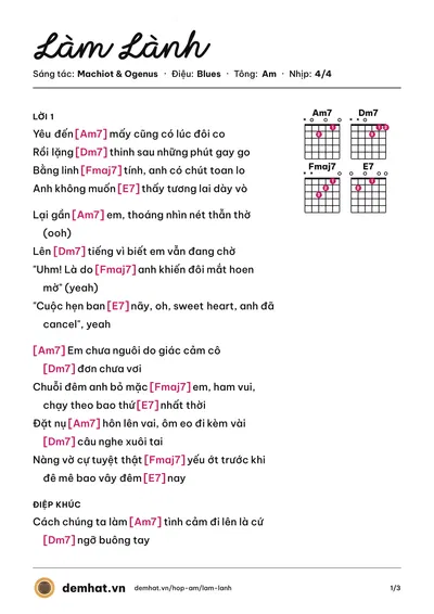 Hợp âm Làm Lành (Ogenus) – bản nhạc PDF trang 1, tông Am
