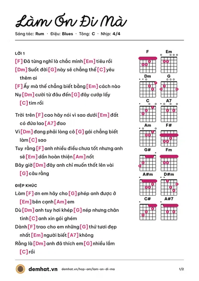 Hợp âm Làm Ơn Đi Mà (Rum) – bản nhạc PDF trang 1, tông C