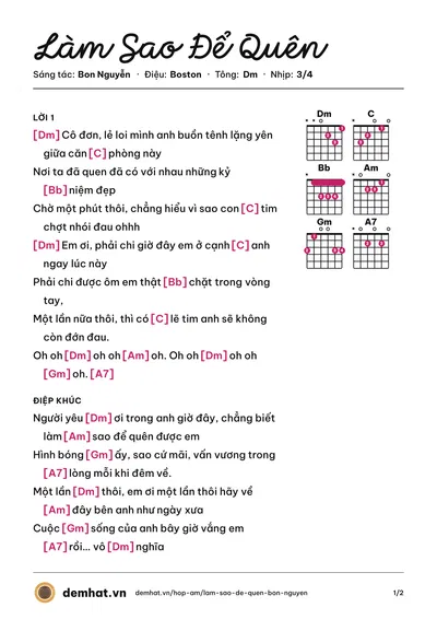 Hợp âm Làm Sao Để Quên (Bon Nguyễn) – bản nhạc PDF trang 1, tông Dm