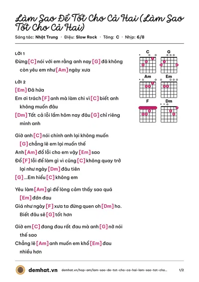 Hợp âm Làm Sao Để Tốt Cho Cả Hai (Làm Sao Tốt Cho Cả Hai) (Ưng Hoàng Phúc) – bản nhạc PDF trang 1, tông C