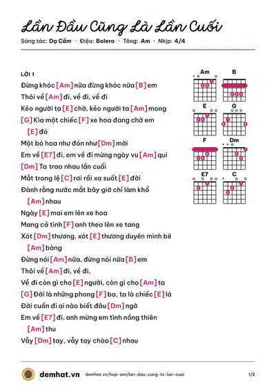 Hợp âm Lần Đầu Cũng Là Lần Cuối (Chế Linh) – bản nhạc PDF trang 1, tông Am
