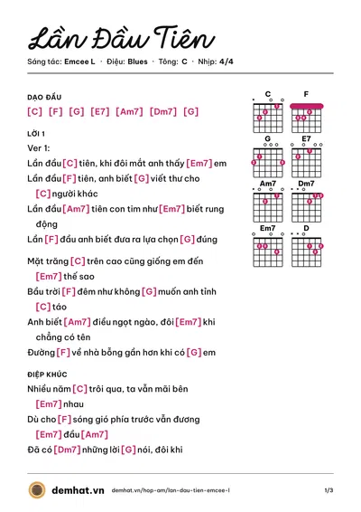 Hợp âm Lần Đầu Tiên (Emcee L) – bản nhạc PDF trang 1, tông C