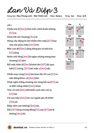 Hợp âm Lan Và Điệp 3 (Phi Nhung) – bản nhạc PDF trang 1, tông Am
