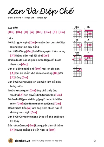 Hợp âm Lan Và Điệp Chế (Mr.dee) – bản nhạc PDF trang 1, tông Dm