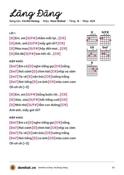 Hợp âm Lãng Đãng (Cá Hồi Hoang) – bản nhạc PDF trang 1, tông G