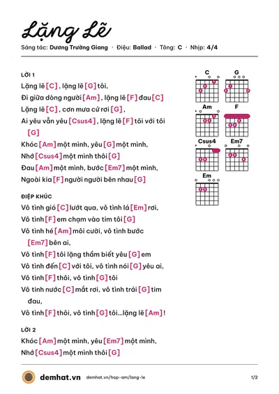 Hợp âm Lặng Lẽ (Trung Kiên) – bản nhạc PDF trang 1, tông C