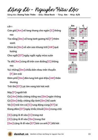 Hợp âm Lặng Lẽ - Nguyễn Hữu Lộc (Nguyễn Hữu Lộc) – bản nhạc PDF trang 1, tông Am