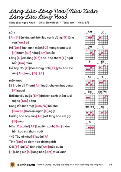 Hợp âm Làng Lúa Làng Hoa (Mùa Xuân Làng Lúa Làng Hoa) (Thanh Hoa) – bản nhạc PDF trang 1, tông Am