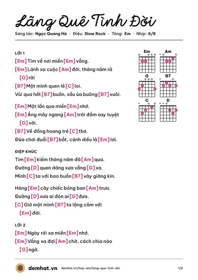 Hợp âm Lãng Quê Tình Đời (Mai Thanh Trúc) – bản nhạc PDF trang 1, tông Em