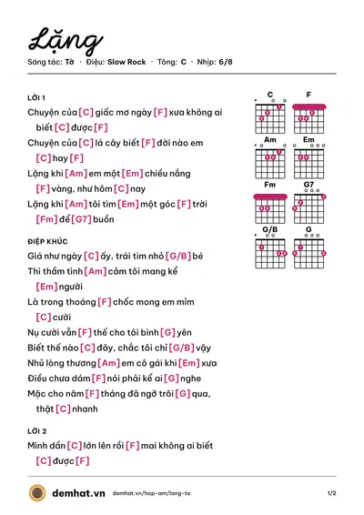 Hợp âm Lặng (Tờ) – bản nhạc PDF trang 1, tông C
