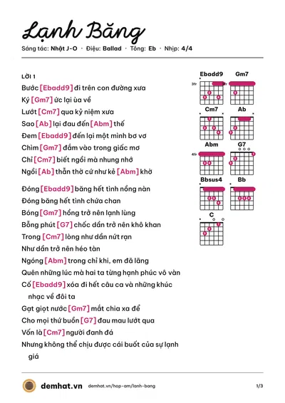 Hợp âm Lạnh Băng (Nhật J-O) – bản nhạc PDF trang 1, tông Eb
