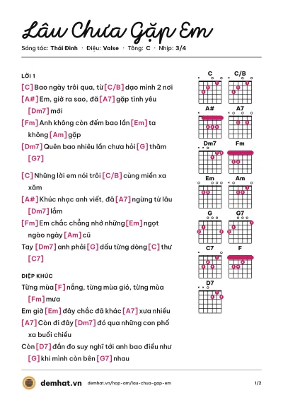 Hợp âm Lâu Chưa Gặp Em (Thái Đinh) – bản nhạc PDF trang 1, tông C