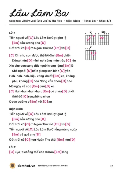 Hợp âm Lầu Lâm Ba (The Flob) – bản nhạc PDF trang 1, tông Em