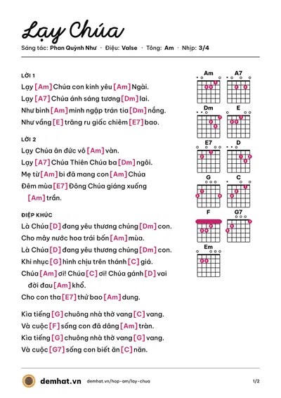 Hợp âm Lạy Chúa (Ngọc Hoà) – bản nhạc PDF trang 1, tông Am