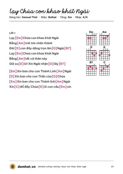 Hợp âm lạy Chúa con khao khát Ngài (Lê Nguyệt Anh) – bản nhạc PDF trang 1, tông Em