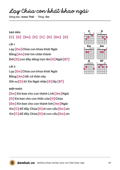 Hợp âm Lạy Chúa con khát khao ngài (Isaac Thái) – bản nhạc PDF trang 1, tông Em