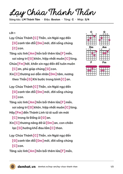 Hợp âm Lạy Chúa Thánh Thần (Ca đoàn Thánh Linh Kansas City) – bản nhạc PDF trang 1, tông C