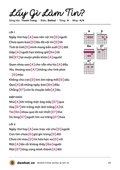 Hợp âm Lấy Gì Làm Tin? (Hồng Tước) – bản nhạc PDF trang 1, tông A
