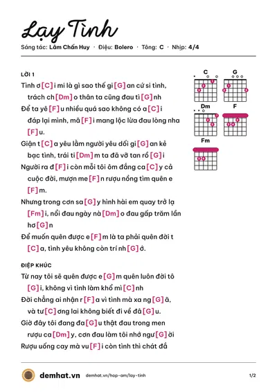 Hợp âm Lạy Tình (Lâm Chấn Huy) – bản nhạc PDF trang 1, tông C