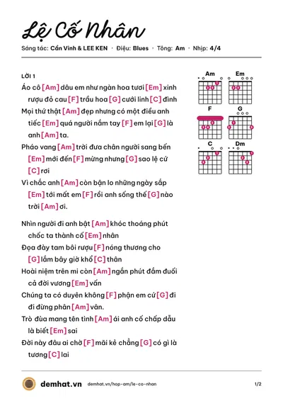 Hợp âm Lệ Cố Nhân (Cần Vinh) – bản nhạc PDF trang 1, tông Am