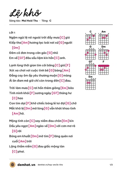Hợp âm Lệ khô (Đông Nguyễn) – bản nhạc PDF trang 1, tông C