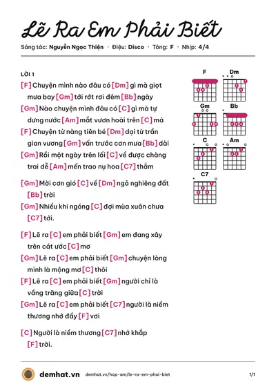 Hợp âm Lẽ Ra Em Phải Biết (Mắt Ngọc) – bản nhạc PDF trang 1, tông F