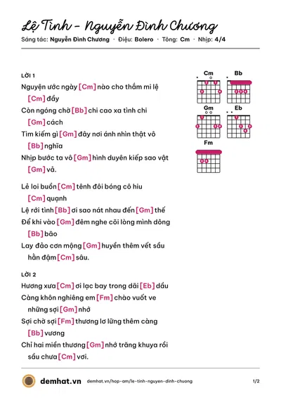 Hợp âm Lệ Tình - Nguyễn Đình Chương (Nguyễn Đình Chương) – bản nhạc PDF trang 1, tông Cm