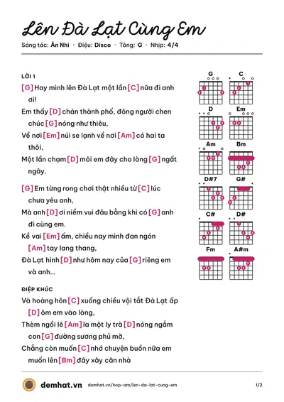 Hợp âm Lên Đà Lạt Cùng Em (Ân Nhi) – bản nhạc PDF trang 1, tông G