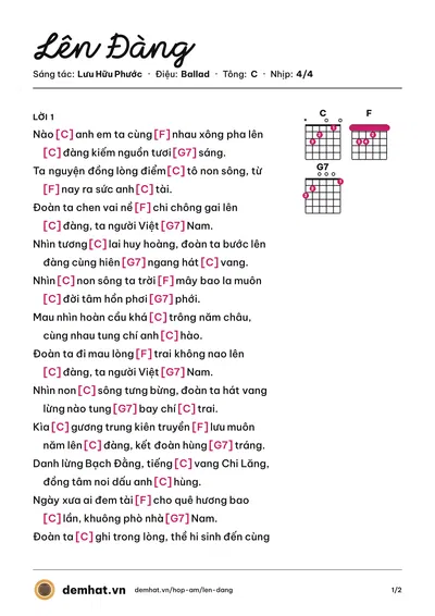 Hợp âm Lên Đàng (Mỹ Tâm) – bản nhạc PDF trang 1, tông C