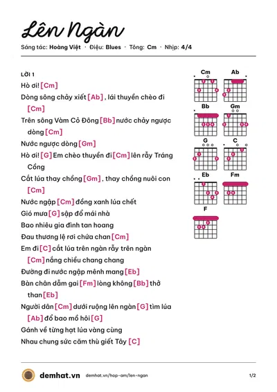 Hợp âm Lên Ngàn (Vân Khánh) – bản nhạc PDF trang 1, tông Cm