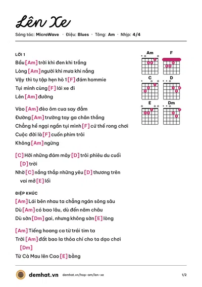 Hợp âm Lên Xe (Đinh Tuấn Khanh (Microwave)) – bản nhạc PDF trang 1, tông Am