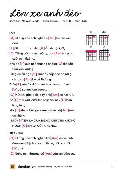Hợp âm Lên xe anh đèo (Ba chú bộ đội) – bản nhạc PDF trang 1, tông C