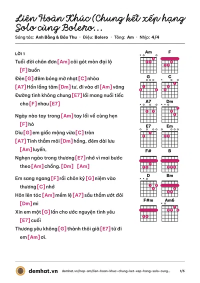 Hợp âm Liên Hoàn Khúc (Chung kết xếp hạng Solo cùng Bolero 2017) (Nguyễn Trung) – bản nhạc PDF trang 1, tông Am