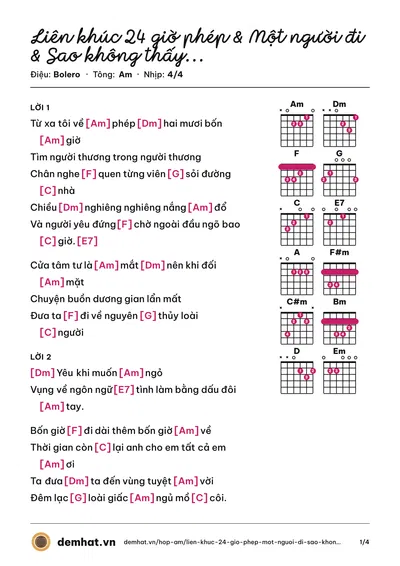 Hợp âm Liên khúc 24 giờ phép & Một người đi & Sao không thấy anh về (Duy Khánh) – bản nhạc PDF trang 1, tông Am