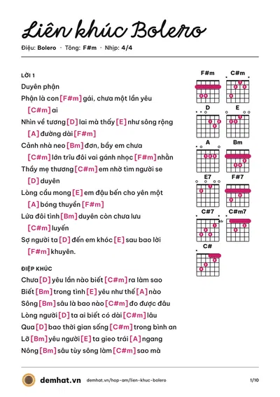 Hợp âm Liên khúc Bolero (Antôn Đình Dũng) – bản nhạc PDF trang 1, tông F#m