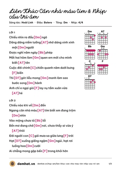 Hợp âm Liên Khúc Căn nhà màu tím & Nhịp cầu tri âm (Song ca) – bản nhạc PDF trang 1, tông Dm