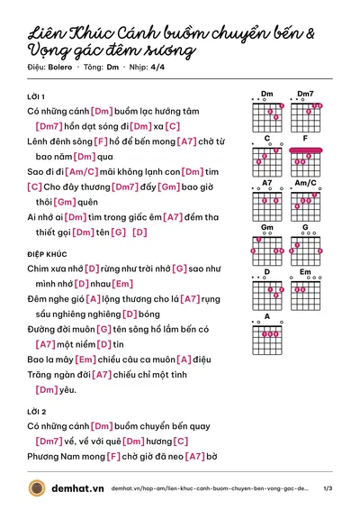 Hợp âm Liên Khúc Cánh buồm chuyển bến & Vọng gác đêm sương (Thanh Tuyền) – bản nhạc PDF trang 1, tông Dm