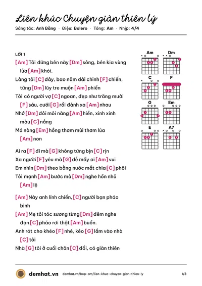 Hợp âm Liên khúc Chuyện giàn thiên lý (Anh Bằng) – bản nhạc PDF trang 1, tông Am