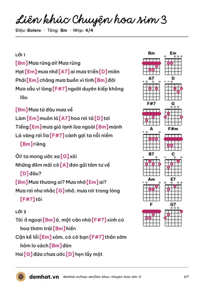 Hợp âm Liên khúc Chuyện hoa sim 3 – bản nhạc PDF trang 1, tông Bm